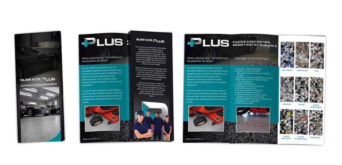 Design et infographie de la brochure imprimée de Surface Plus