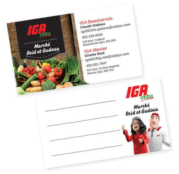 Design et conception de la carte d'affaire IGA Marché Reid et Gadoua